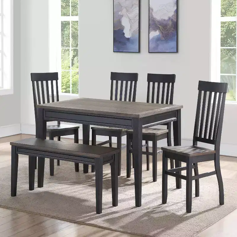 Steve Silver Co. 18" Set of 2 Raven Noir Side Chair Black/Driftwood: Farmhouse Style, Slat Back, Hardwood Frame