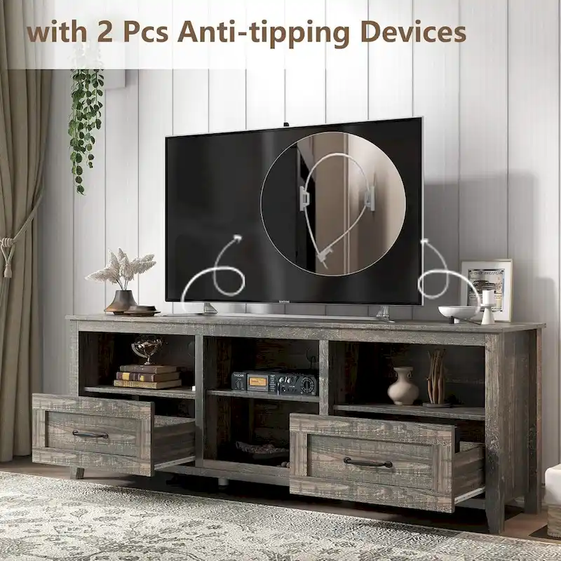 70-Inch Farmhouse TV Stand with 2 Drawers and Storage