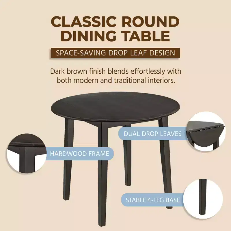 ROME + OAK Hinged Drop Leaf Dining Table Round Tabletop