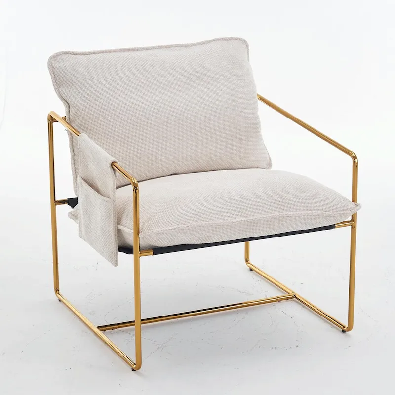 Upholstered Hanging Armchairs with Arm Pockets, Metal Frame,Set of 2