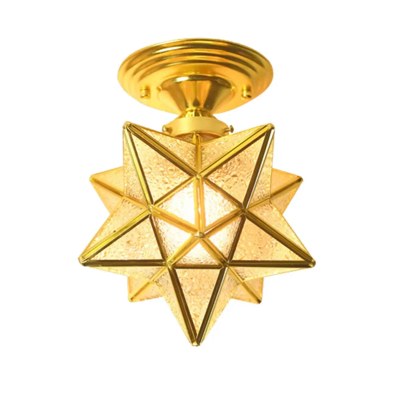 Colonial Style Gold Star Glass Shade Semi Flush Ceiling Light