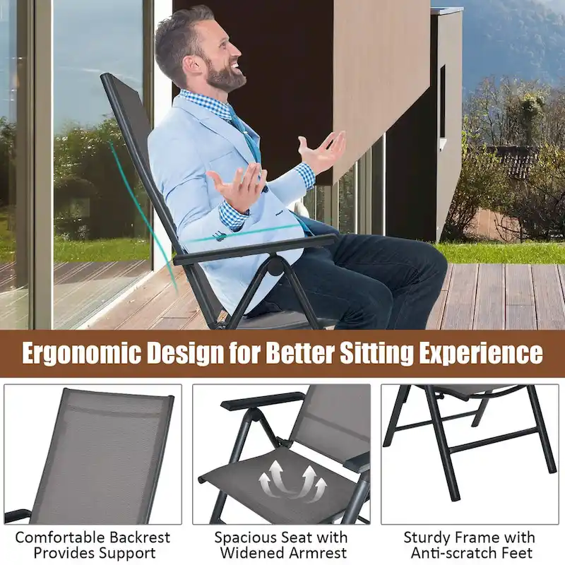 Costway 4PCS Patio Folding Dining Chairs Aluminium Adjustable Back - See details