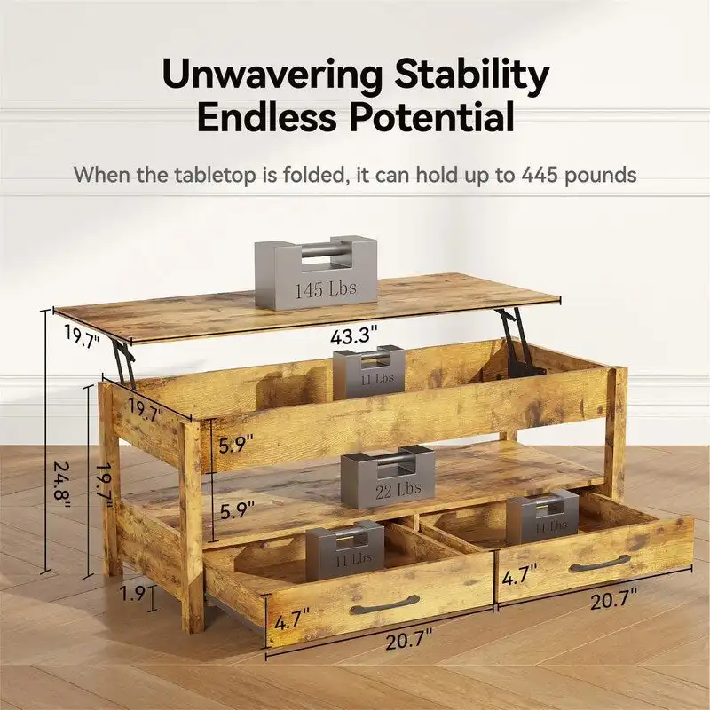 Lift Top Coffee Table - 19.7D x 43.3W x 24.8H