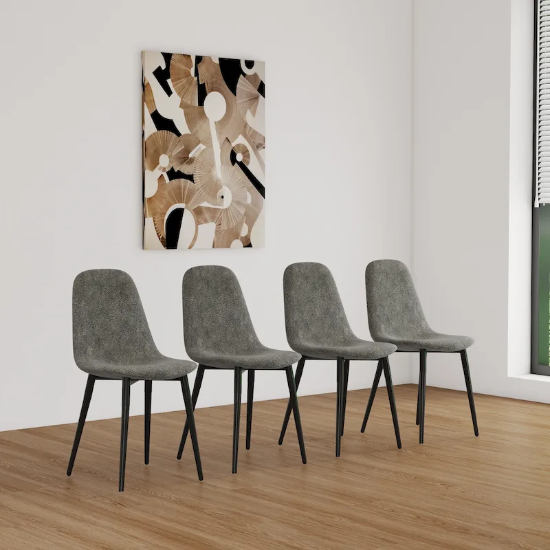 4 Dining Chairs with Spoon Shaped Seats and Black Metal Legs