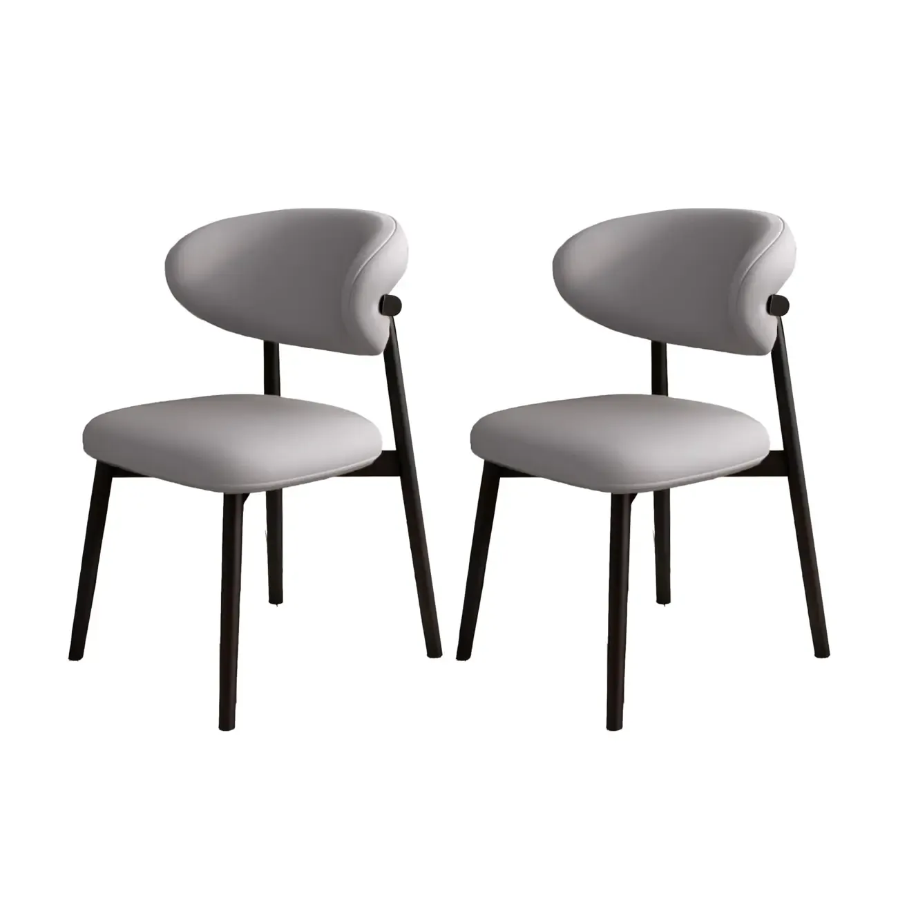 Modern Leather Wood Dining Chair Set of 2
