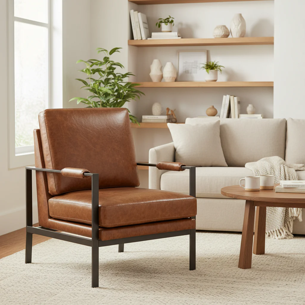 Peacemaker Contemporary Brown Faux Leather Accent Chair