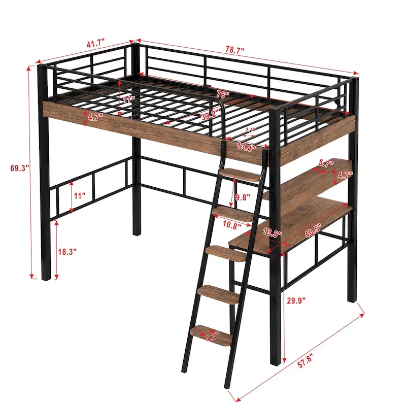 Twin Metal Loft Bed with Desk