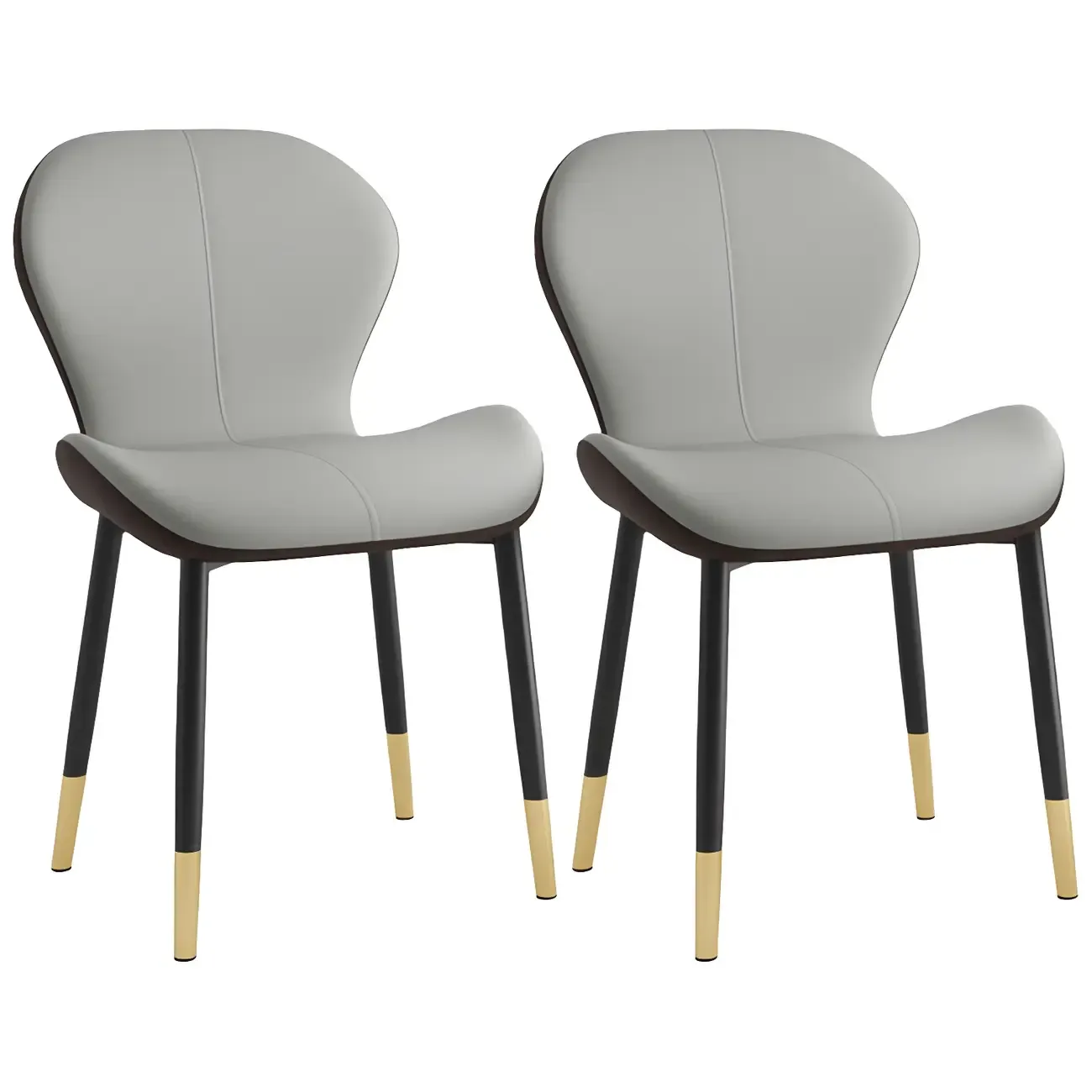 Art Deco Curved Back Leather Dining Chair Solid Back