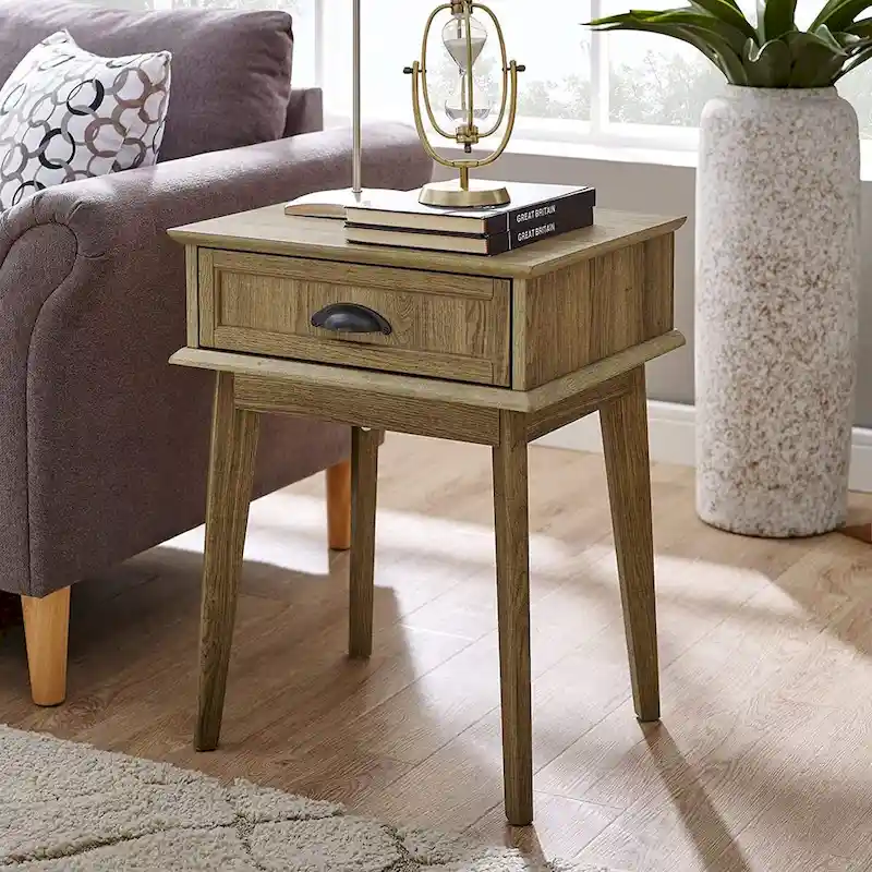 Caffoz Tall Side End Table with Fully Extended Drawer and USB Hub