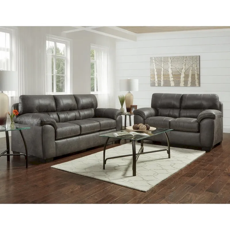 Roundhill Furniture Tirana Contemporary Fabric Pillow-top Arm 4-Piece Sofa Set in Sequoia Ash