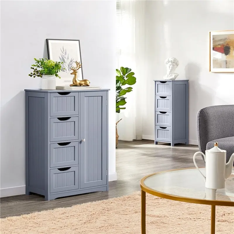 Large Bathroom Storage Cabinet Free-Standing Floor Cabinet with 4 Drawers and 1 Cupboard
