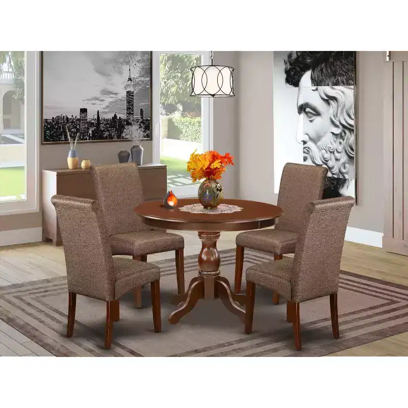 HomeStock 5-Piece Mahogany Finish Solid Wood Top Dining table with 4 Chairs