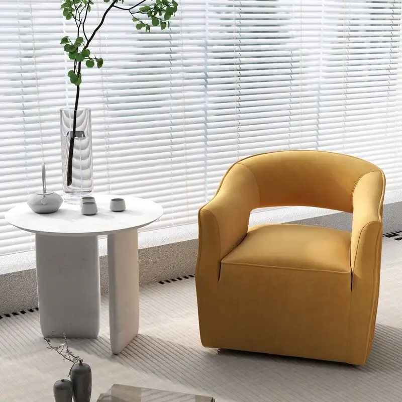 Velvet Swivel Accent Chair with Open Back and Metal Base