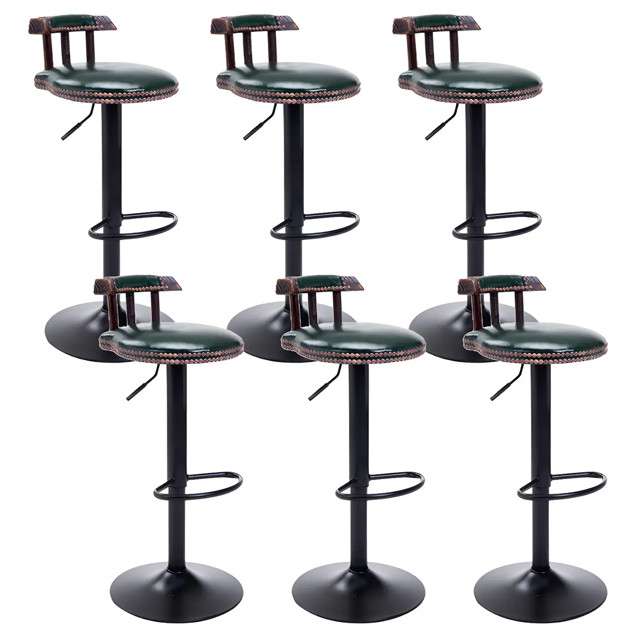 Industrial Round Leather Adjustable Bar Stools