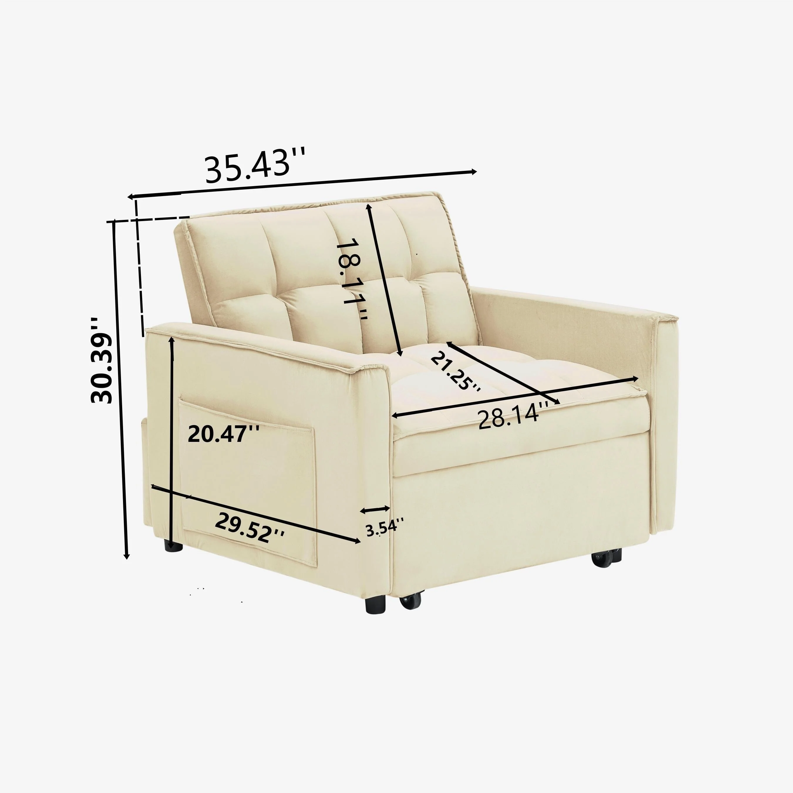 Convertible Sofa Bed with Adjustable Back and Wheel