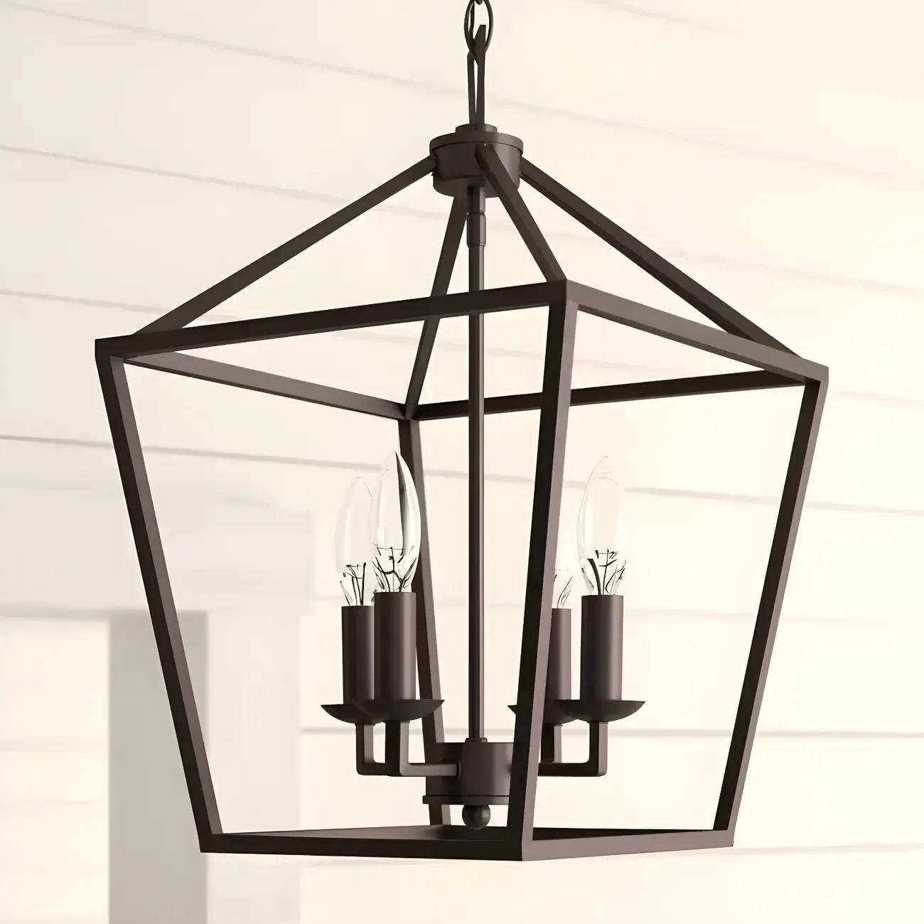 Black Geometric Metal Lantern Chandelier Modern Design