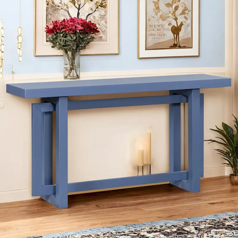 Navy Blue / Dark Gray / White Industrial-Style Console Table, MDF & Pine Top, 1-Person