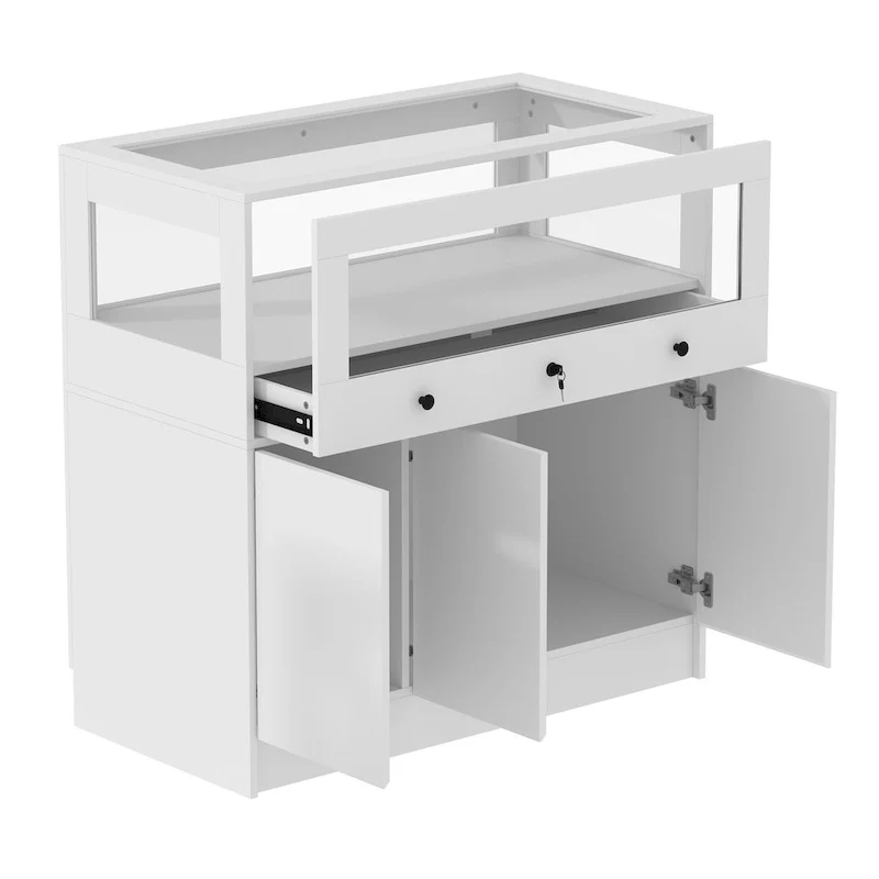 Modern White Display Cabinet with Tempered Glass Top