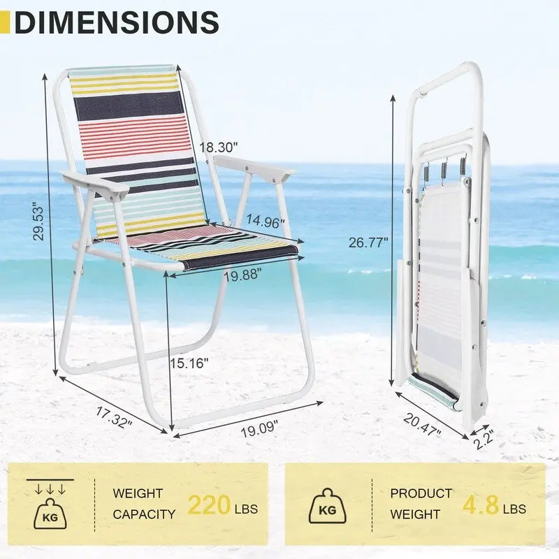 Folding High-backed Lightweight Beach Chair with Hard Armrest - 19*17*29 in.