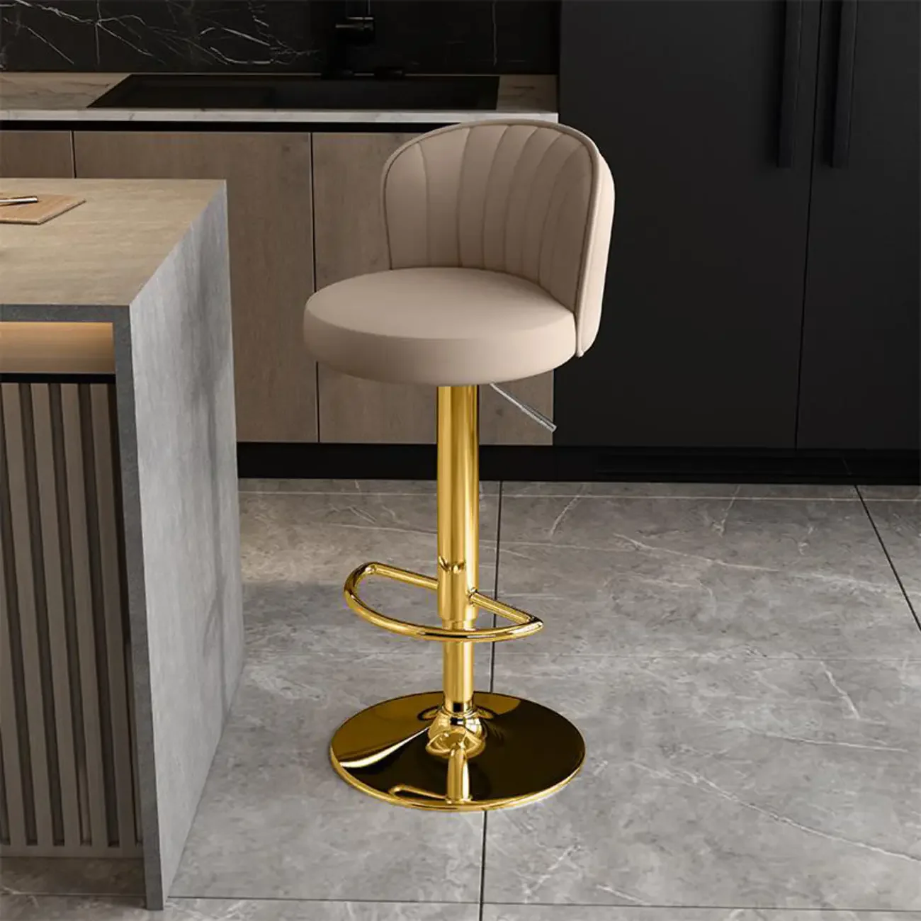 Modern Leather Adjustable Swivel Bar Stools with Back
