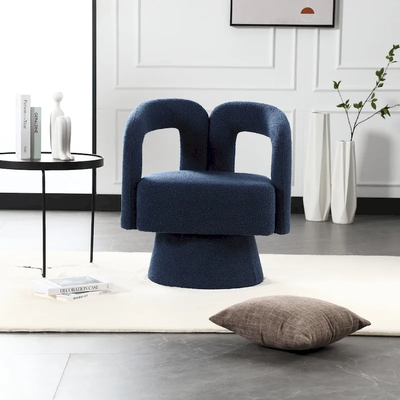 Boucle Upholstered 360° Swivel Barrel Accent Chair, Hardwood Frame, 15-Min Assembly, 6 Colors
