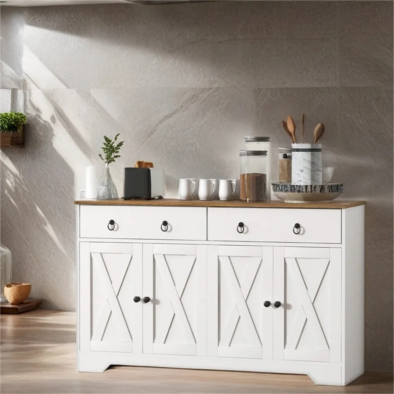 Farmhouse Buffet Cabinet with 2 Drawers and Adjustable Shelves - N/A