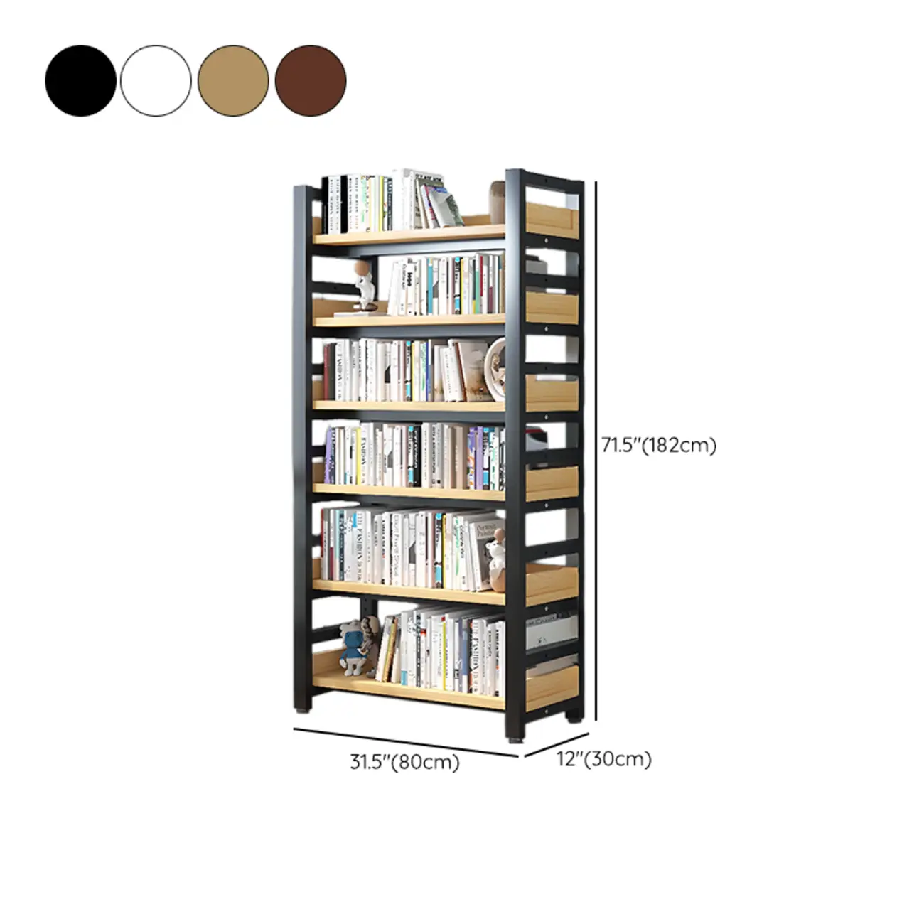 Freestanding Simple Multi-Layer Wood Bookshelf in Steel Frame