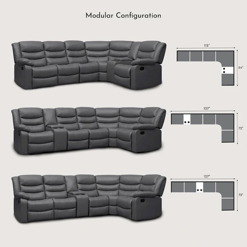 106 Manual Reclining Modular Sectional Couch with 1 Console & 2 Cup Holders, Living Room/Office