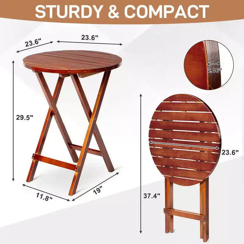 Karl Home 24 in. Round Patio Folding Wood Table