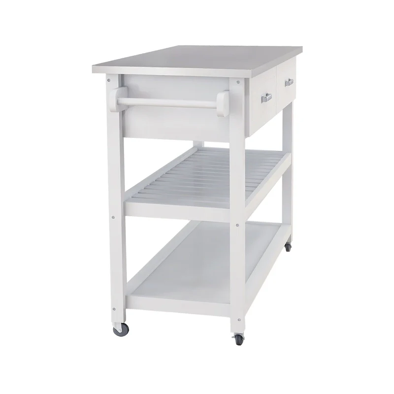 Stainless Steel Table Top White Kicthen Cart With Two Drawers(no include stool)
