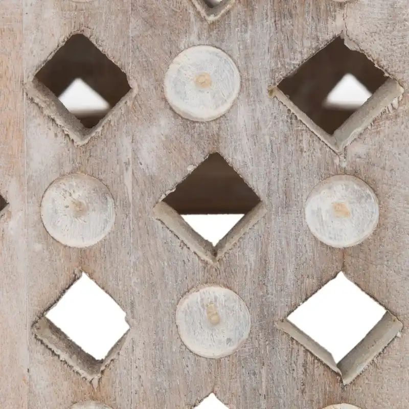 Round Mango Wood Coffee Table with Lattice Base