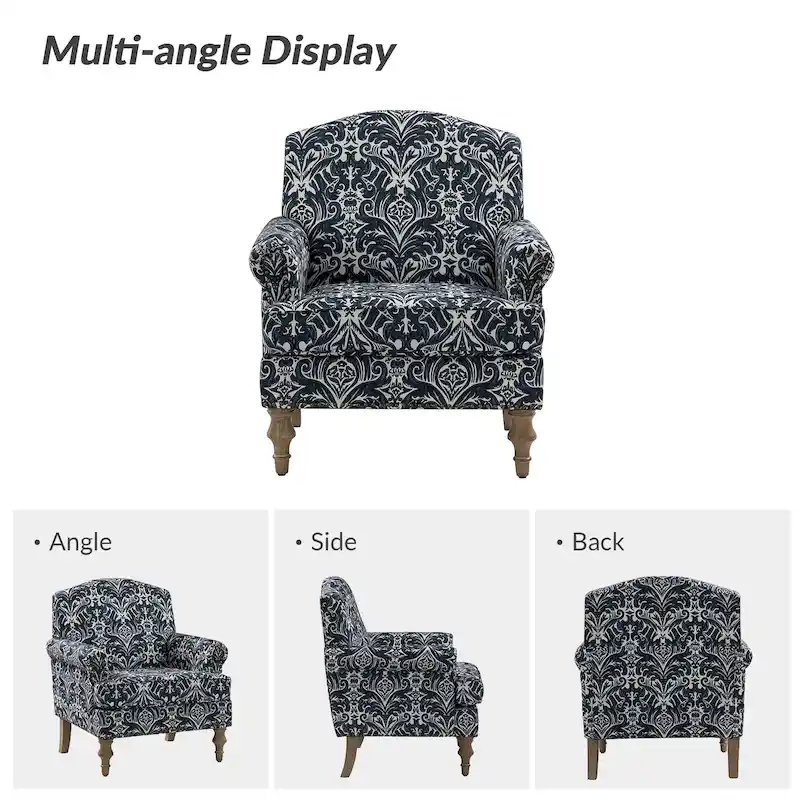 Grey/Navy Farmhouse Nailhead Camelback Armchair, 1-Person