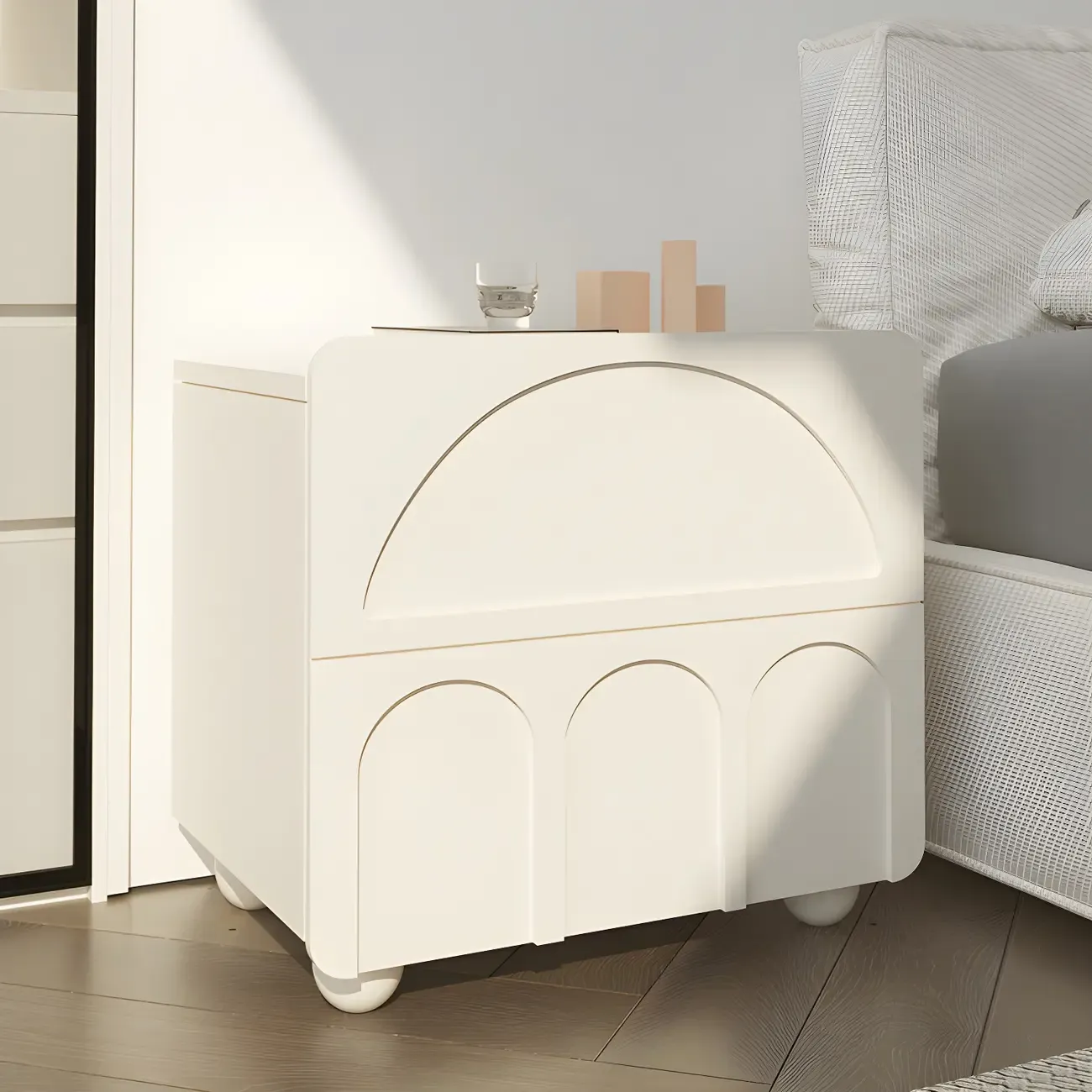 White Modern 2 Drawers Solid Wood Small Nightstand