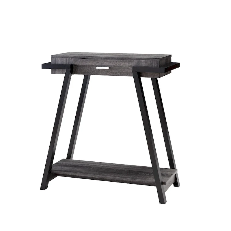 Wooden Console Table with Angled Leg Support and Drawer,Black and Gray