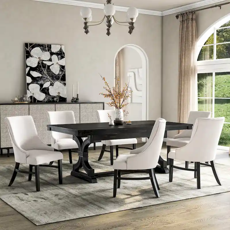 Furniture of America Kieran Farmhouse 7-Piece Black Wooden Dining Set