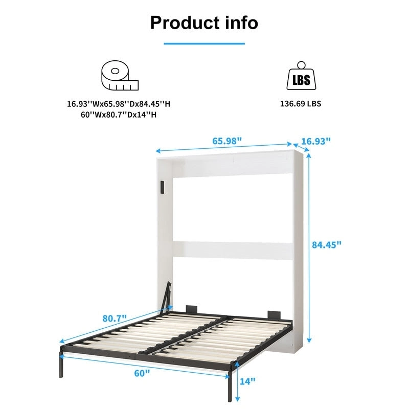 Mixoy Murphy Bed,Folding Wall Bed with 2 Side Cabinet Shelves