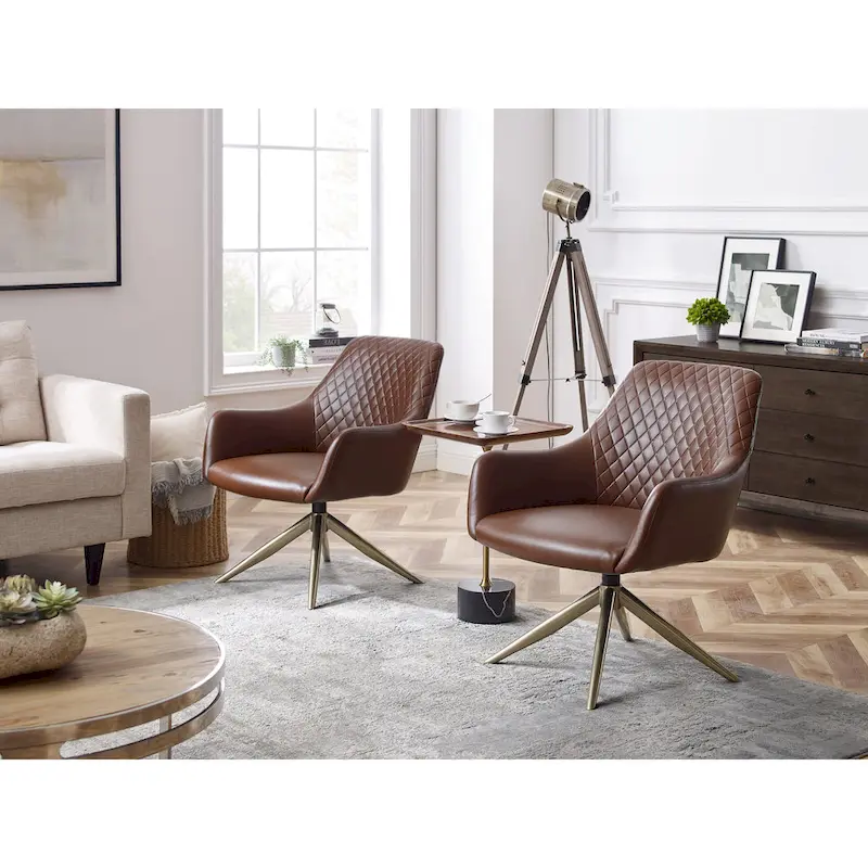 Art Leon Faux Leather Swivel Accent Arm Chair