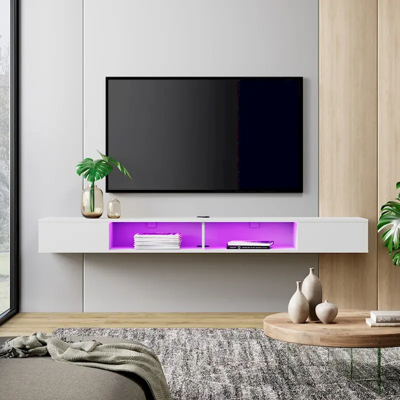 WAMPAT 70 Inch Floating TV Shelf With LED Lights, Floating TV Stand Under TV Media Console for Living Room - 70 inch