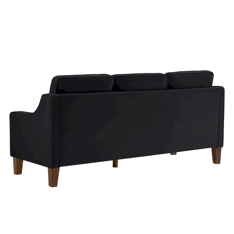 Modern 3-Seat Sofa Couch with Scooped Armrest and Wood Legs - 29.00 x 74.00 x 34.25