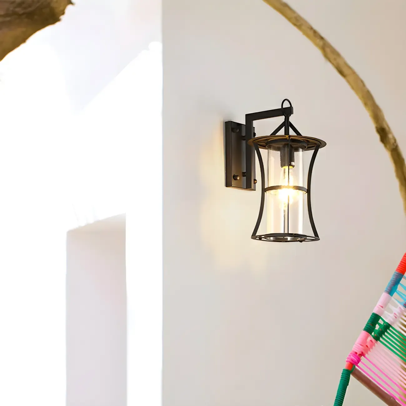 Industrial Metal Geometric Glass Lantern Outdoor Wall Light