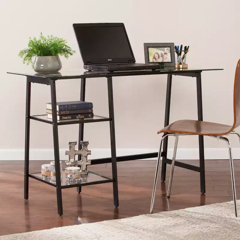 Avery Metal/Glass Sawhorse/A-Frame Writing Desk - Black - SEI