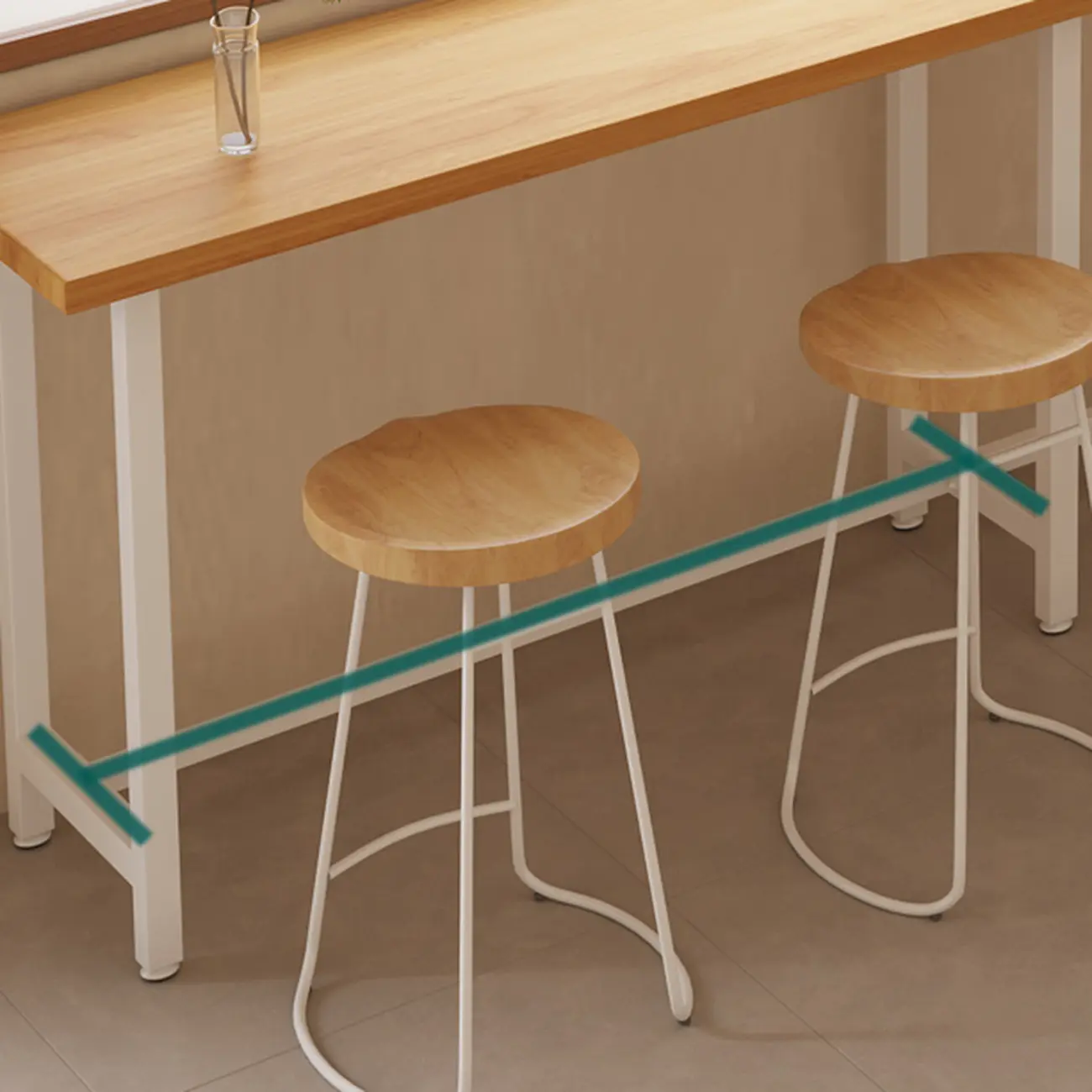 Natural Wooden Top Bar Table Metal Base with Footrest