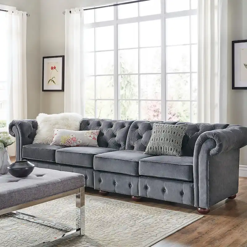 Grey Button-Tufted Chesterfield Sofa - 4/5/6 Seater
