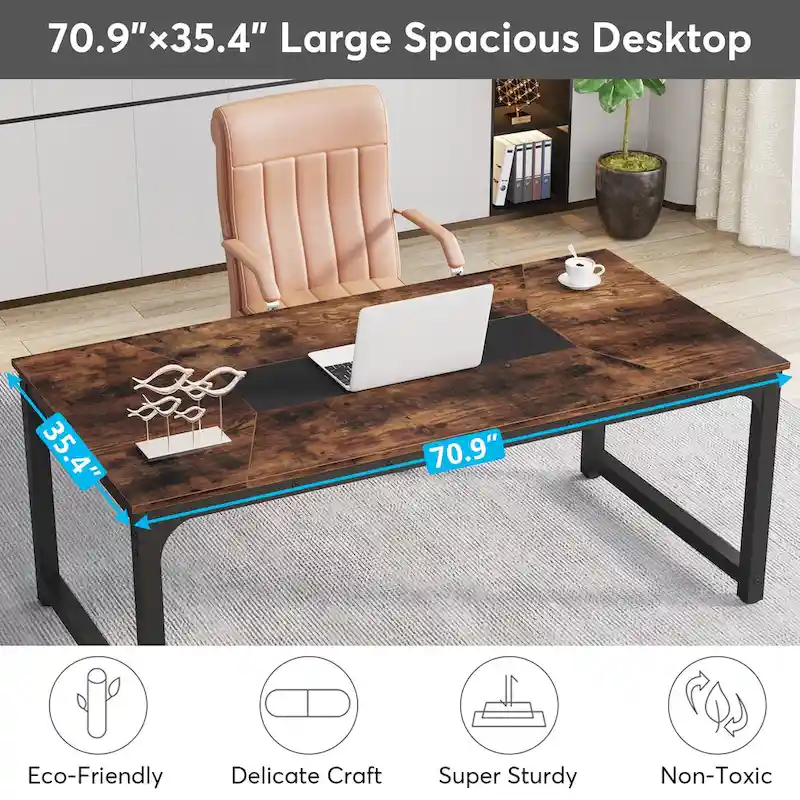 70.87  Large Computer Office Desk, Conference Table Rustic Brown