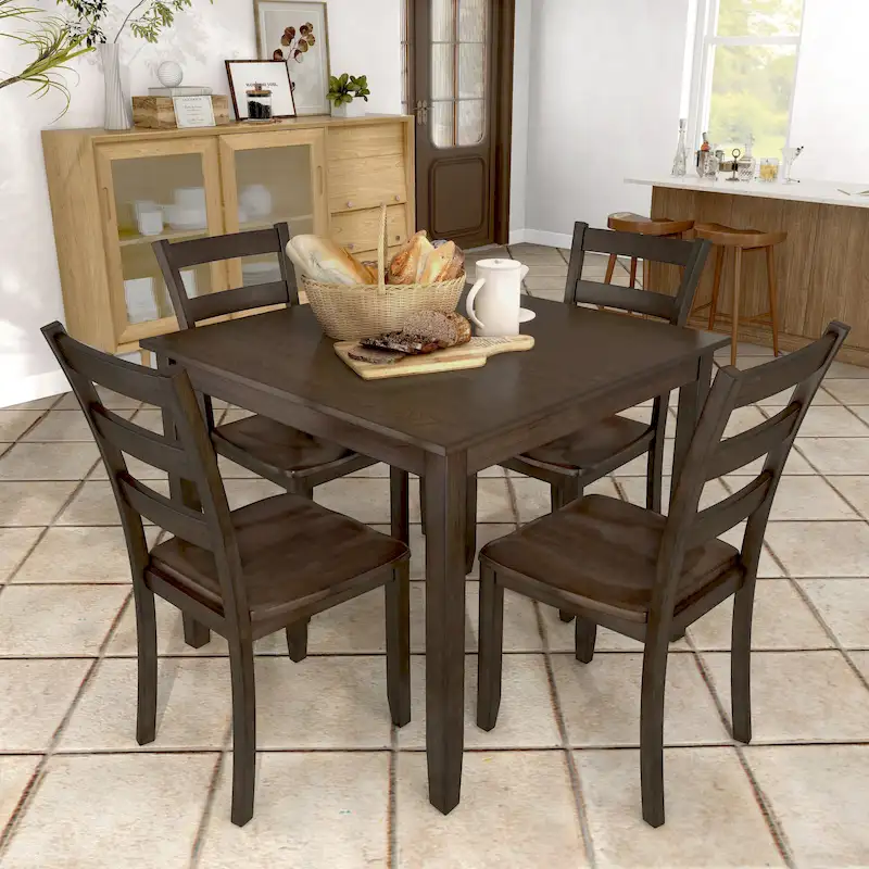 Traditional Solid Wood 5-Piece Dining Table Set