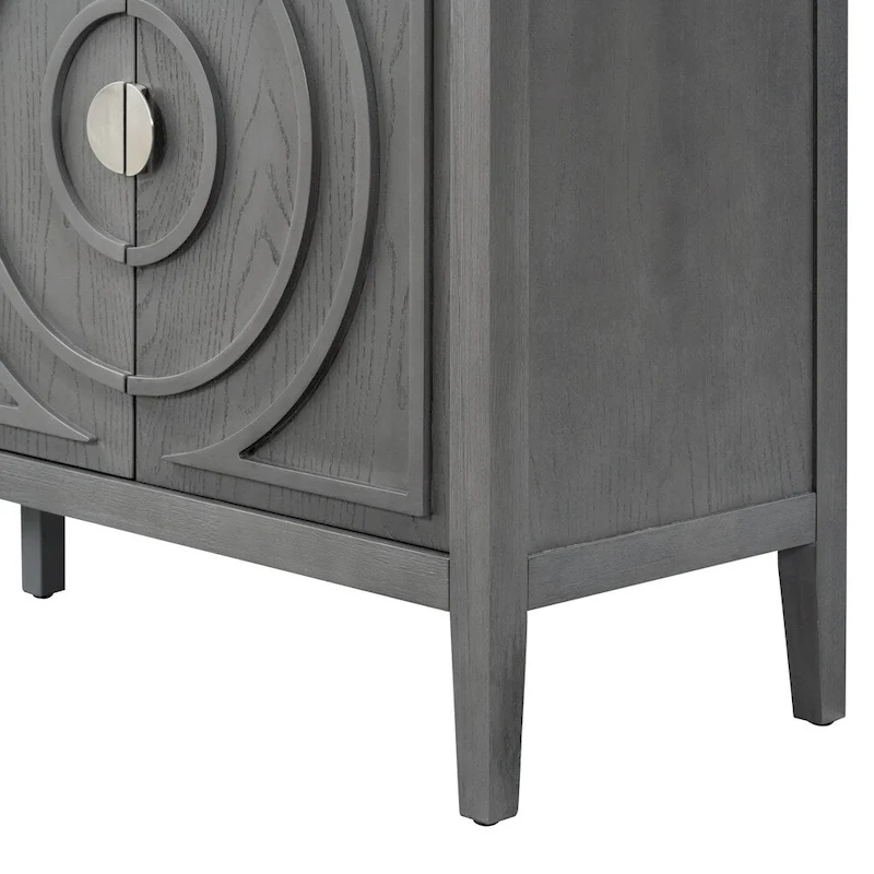 Retro Sideboard with Circular Groove Design Metal Handle