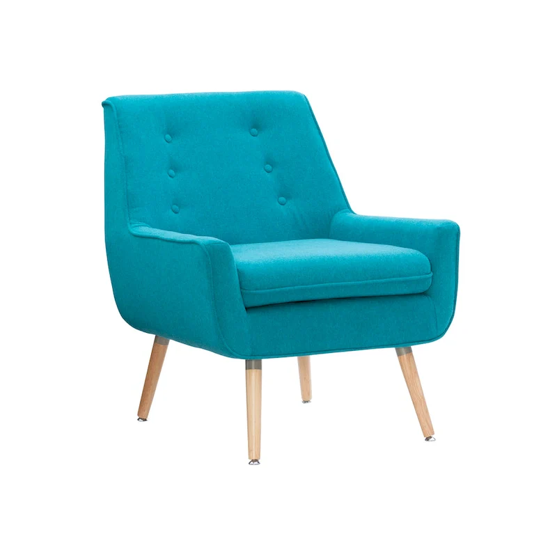 Bright Blue Button Tufted Accent Chair with Blonde Legs