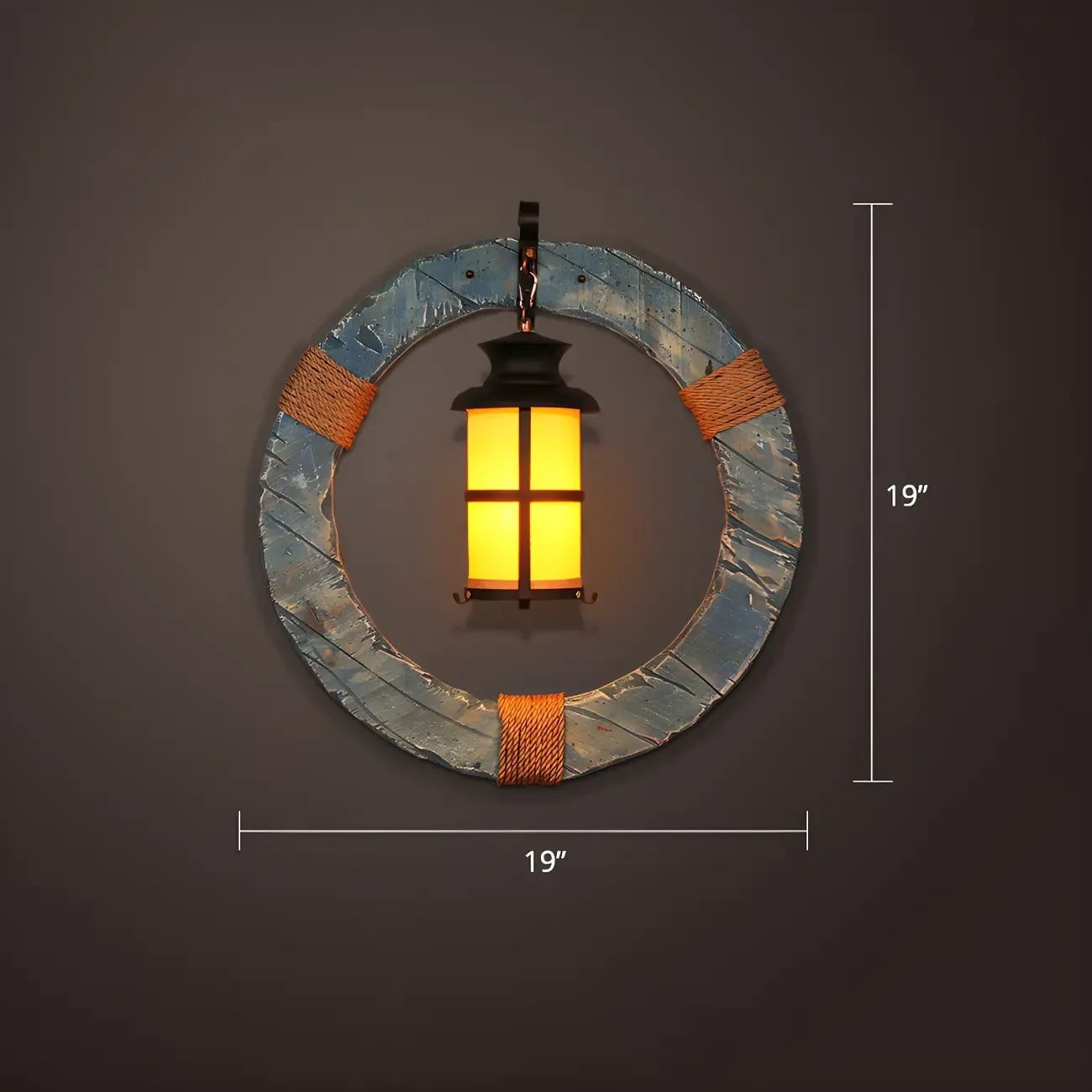 Industrial Distressed Wood Glass Black Wall Lantern Light