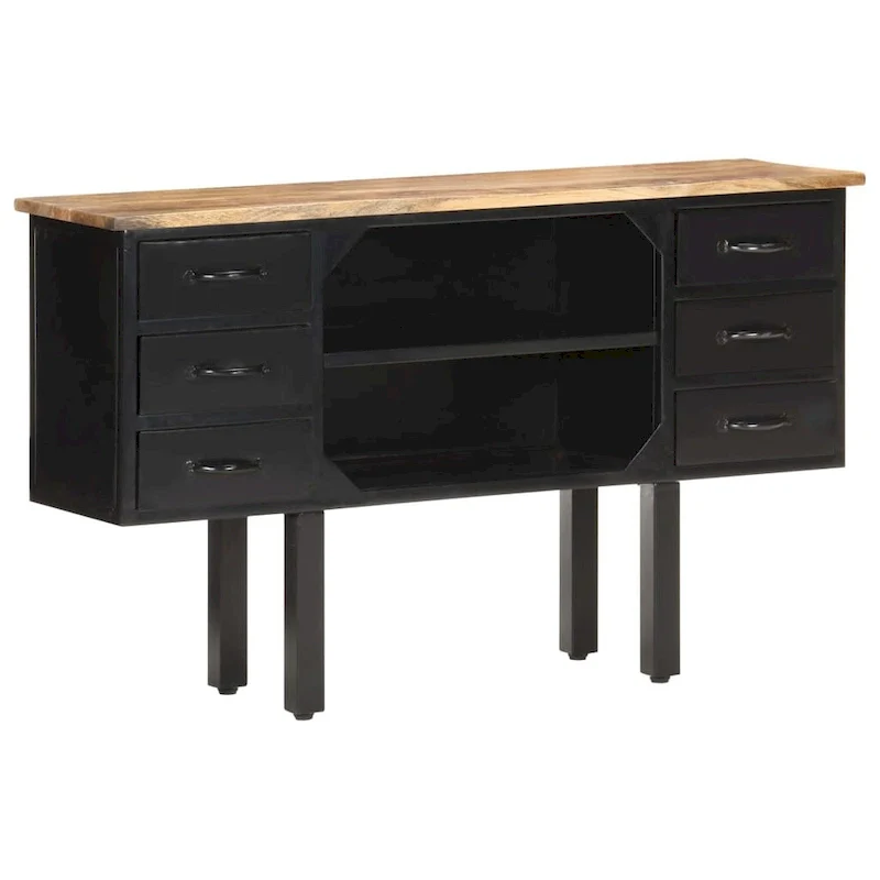 vidaXL Sideboard 43.3x11.8x25.6 Solid Rough Mango Wood and Steel