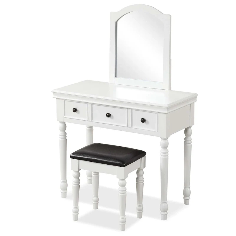 Costway Vanity Table Set Makeup Desk Cushioned Stool 3 Drawer Large - See Details